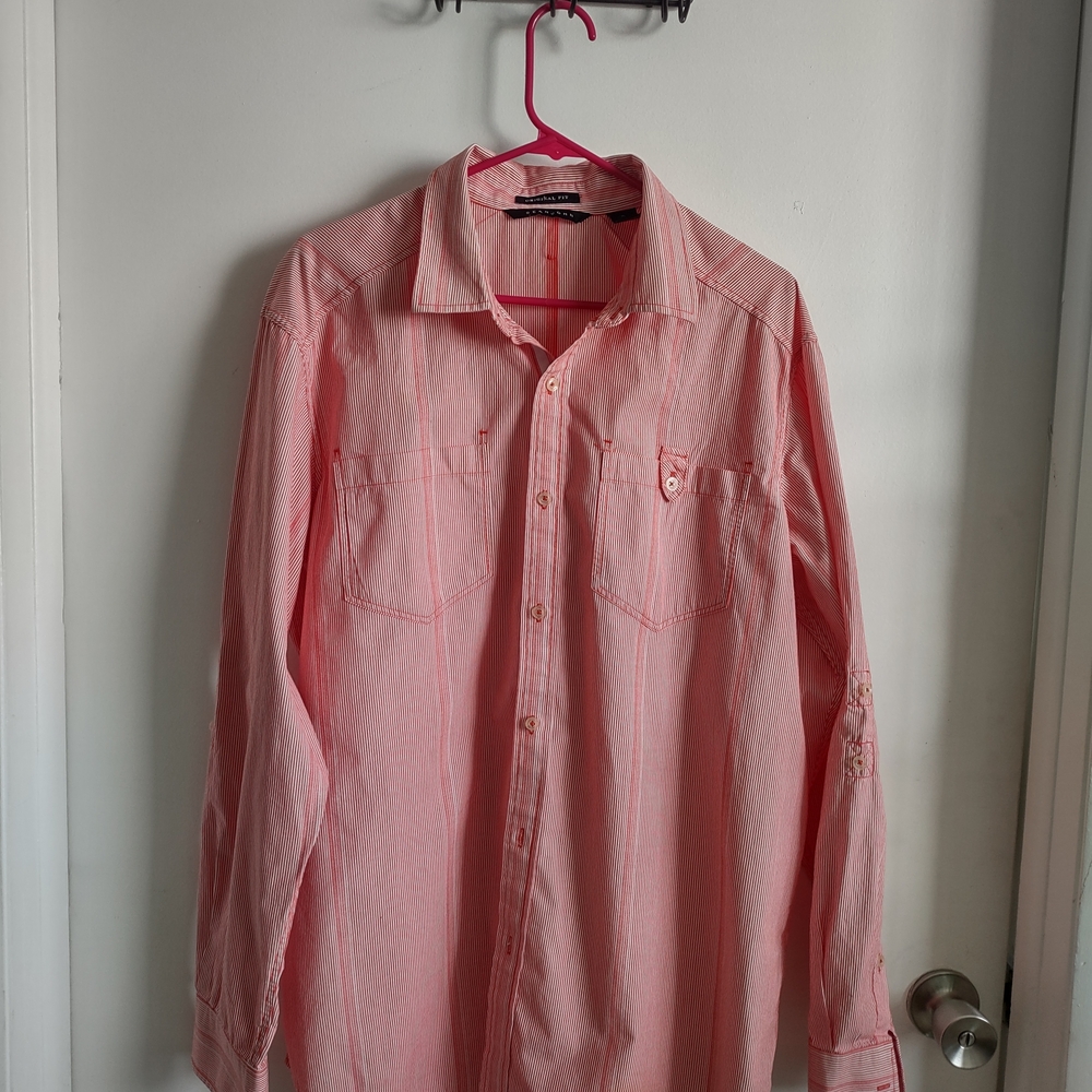 Casual Cotton Red Button-Down Shirt for Men